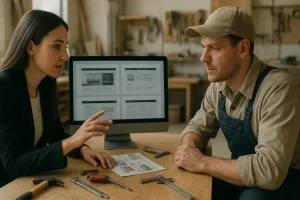 Deux entrepreneur qui discute sue les pages indispensable d'un site internet